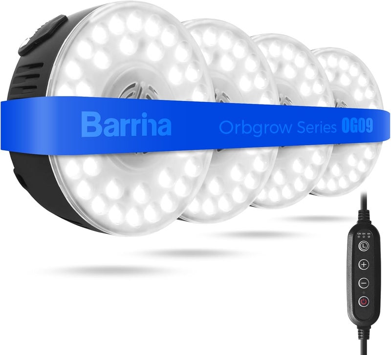 Barrina Orbgrow OG09 Puck Grow Light, 5000K 36W(4 x 9W, 540 Watt Equiv), Full Spectrum Plant Light for Indoor Plants, Magnetic & Linkable with Timer, 5 Levels Dimmable for Plant Shelf, 4 Packs, Black - Image 1